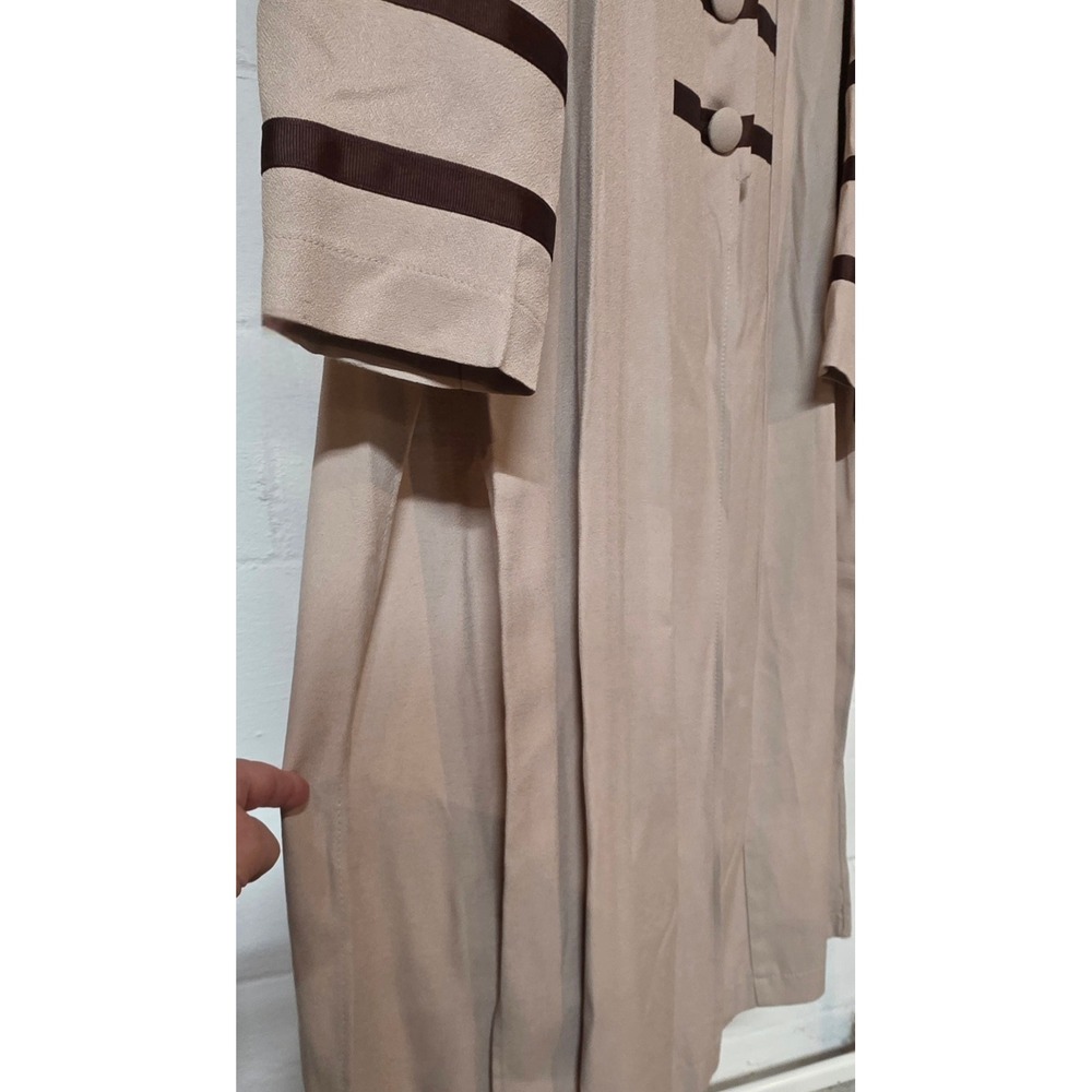 Vintage J.R.T. Newport News Beige Military Duster Coat Stripe Mandarin Collar 12 - Picture 7 of 10